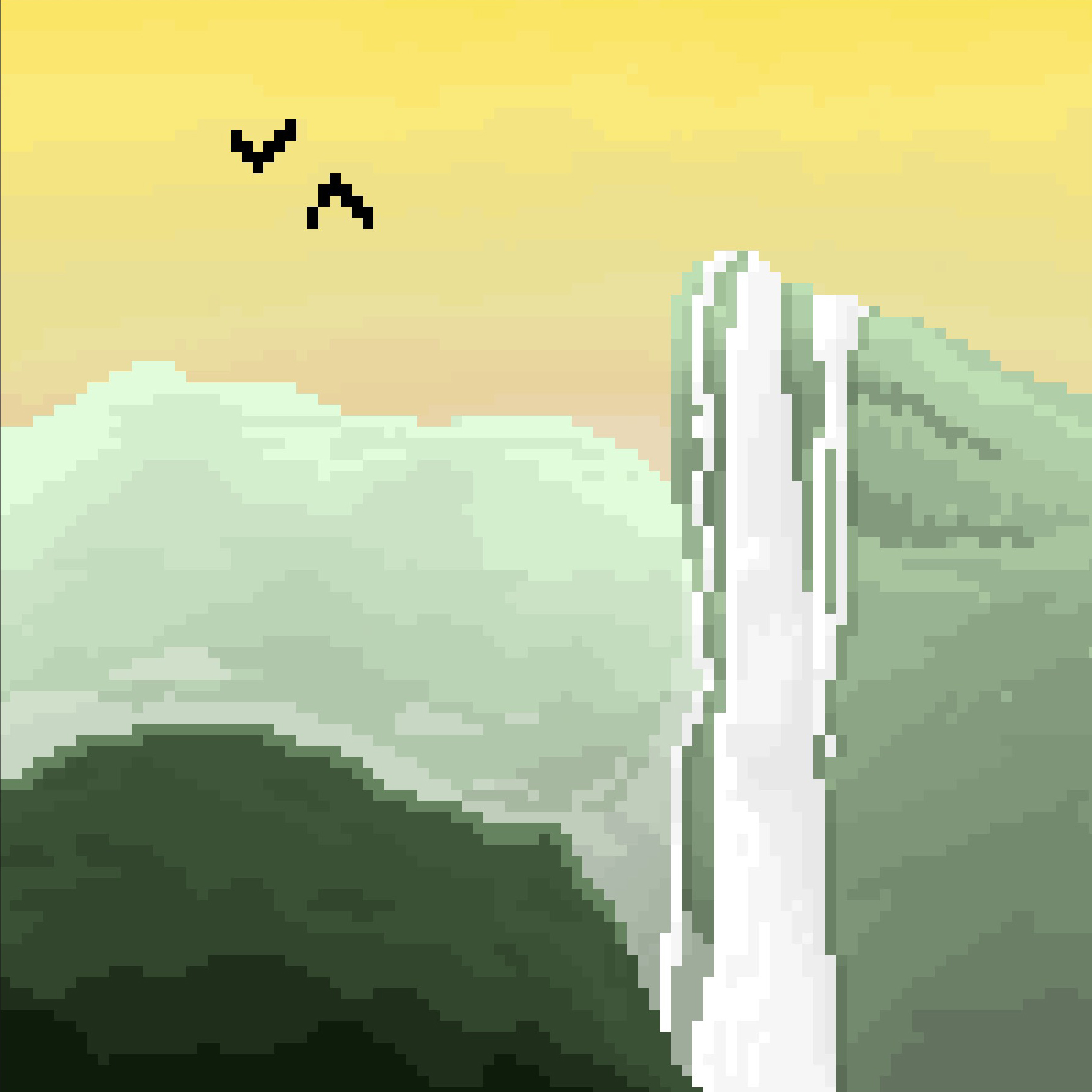 waterfall made of pixels